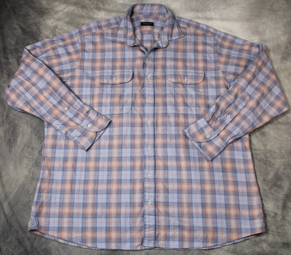 Proper Cloth Shirt Mens 2XL Blue Slate Rose Plaid Flannel Long Sleeve Button